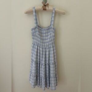 Hollister Sky Blue and White Plaid Tiered Ruffle Mini Dress 
Size: XS 
EUC